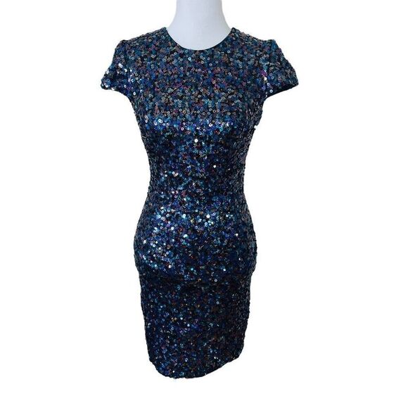 Dress The Population Multicolor Sequin Mini Dress Dark Confetti Sequins Size Sma - Picture 1 of 12